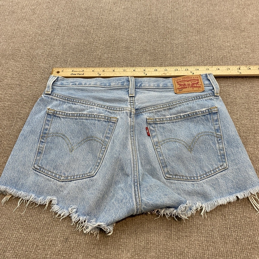 Levi's 501 Shorts Womens 28 Blue High Rise Button Fly Cutoff Boho Pool Festival - Picture 5 of 9